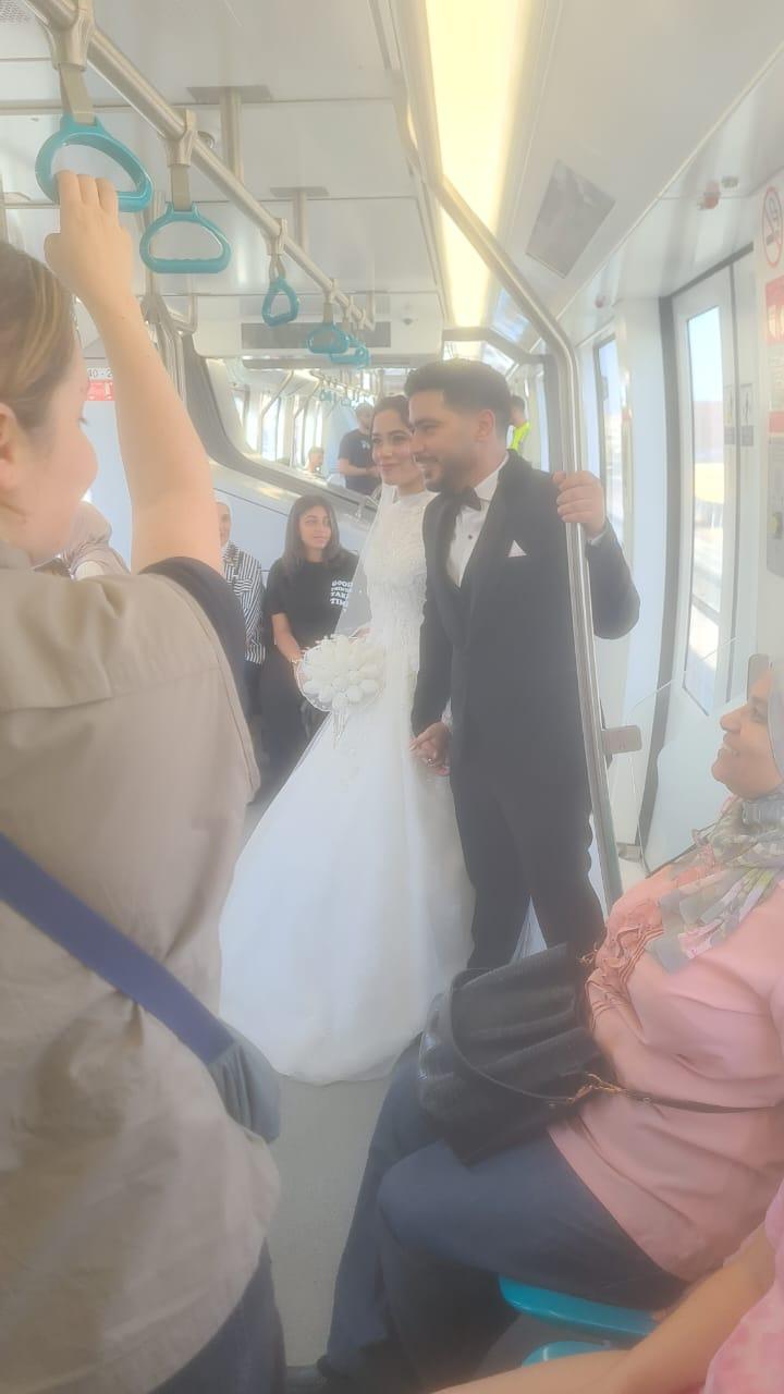 Couple celebrating on the monorail