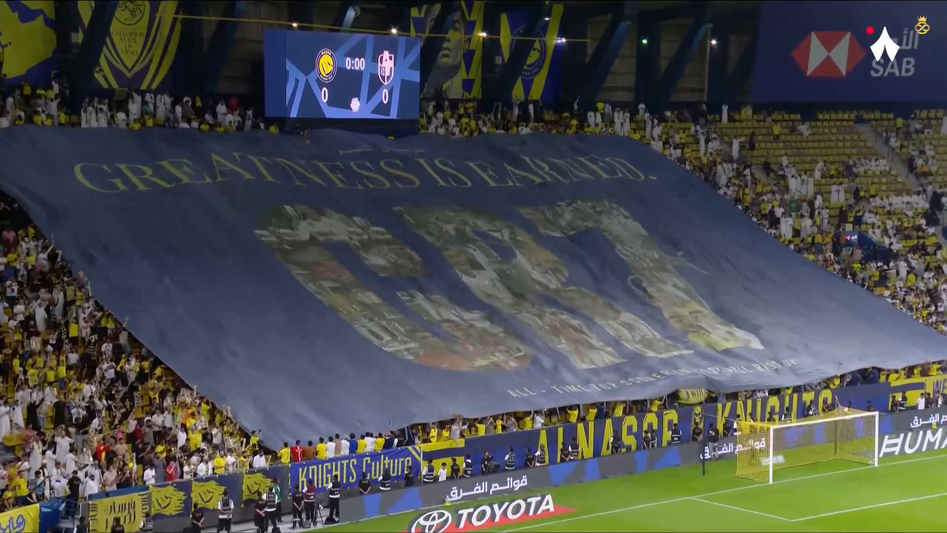 جماهير النصر ترفع تيفو خاصًا لدعم رونالدو أمام الدرعية جماهير النصر ترفع تيفو خاصًا لدعم رونالدو أمام الدرعية