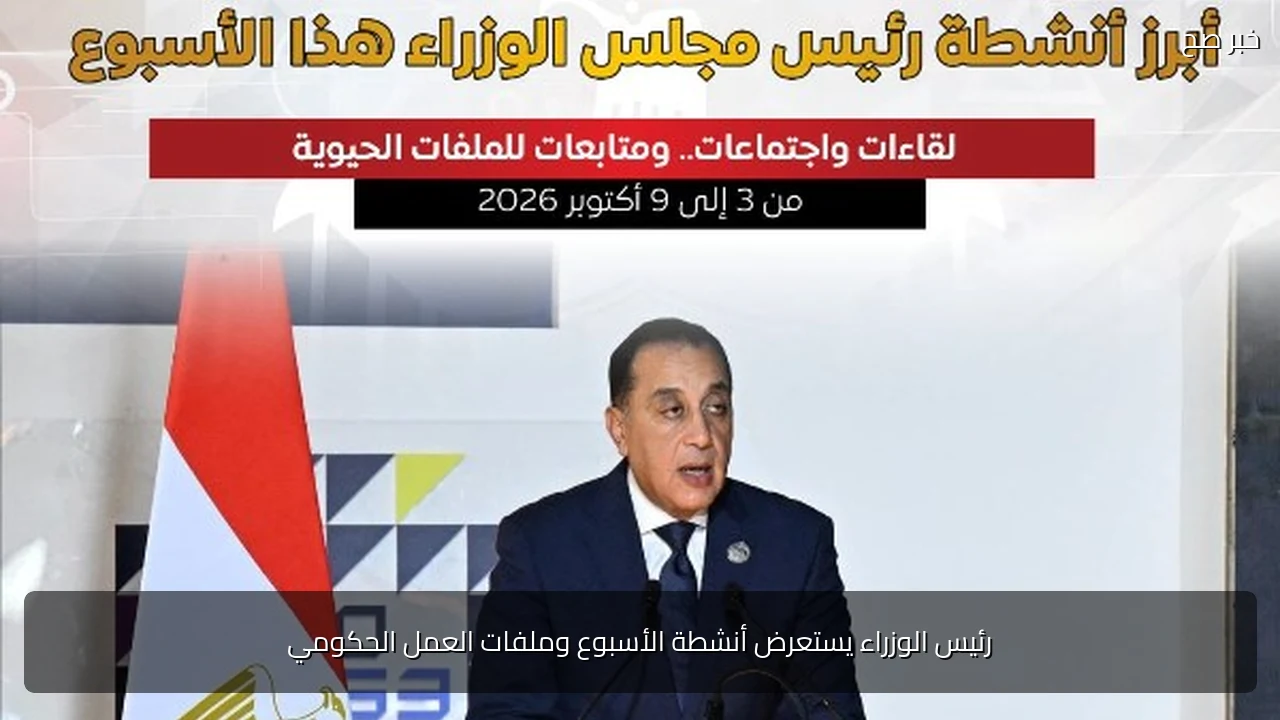 رئيس الوزراء يستعرض أنشطة الأسبوع وملفات العمل الحكومي