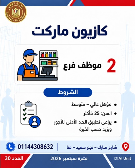 وزارة العمل توفر 2539 فرصة عمل في 11 محافظة