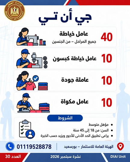 وزارة العمل توفر 2539 فرصة عمل في 11 محافظة