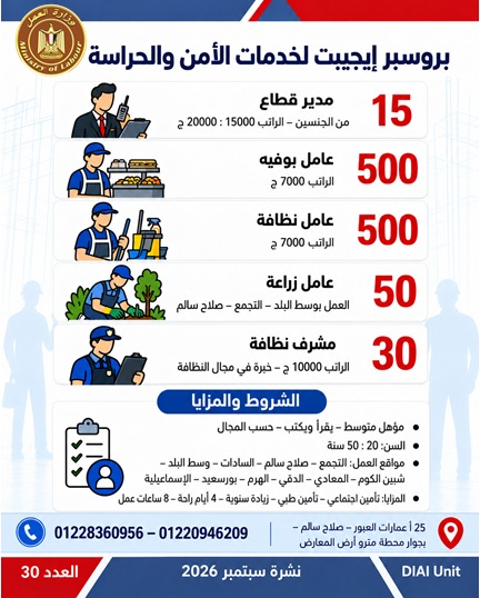 وزارة العمل توفر 2539 فرصة عمل في 11 محافظة