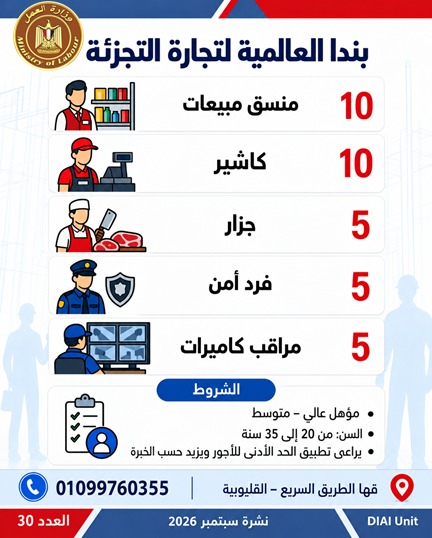 وزارة العمل توفر 2539 فرصة عمل في 11 محافظة