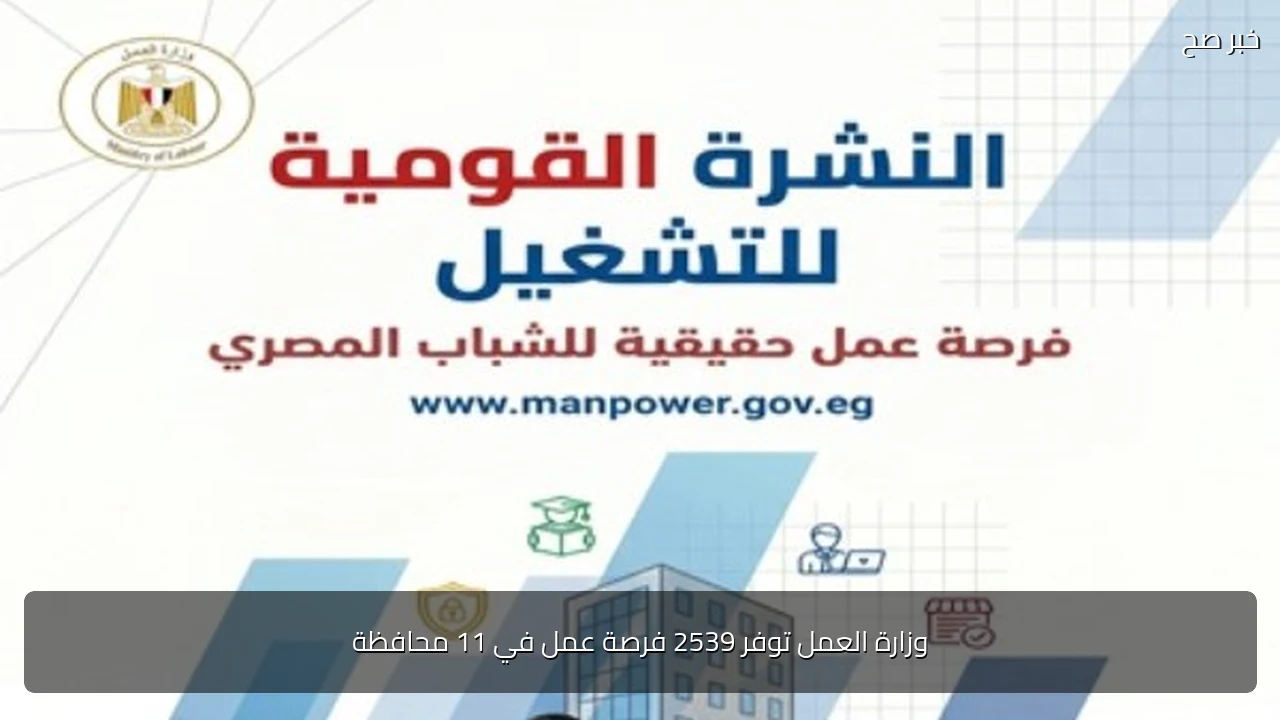 وزارة العمل توفر 2539 فرصة عمل في 11 محافظة