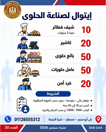 وزارة العمل توفر 2539 فرصة عمل في 11 محافظة