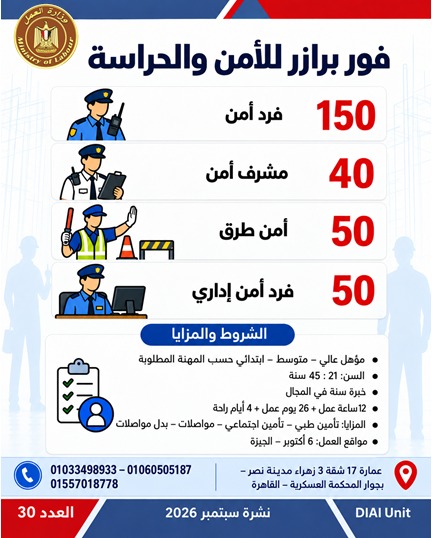 وزارة العمل توفر 2539 فرصة عمل في 11 محافظة