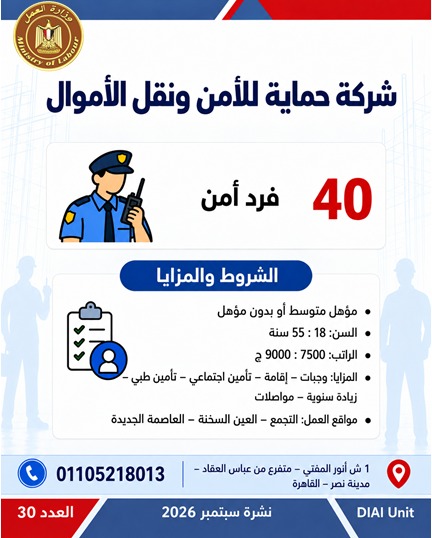 وزارة العمل توفر 2539 فرصة عمل في 11 محافظة