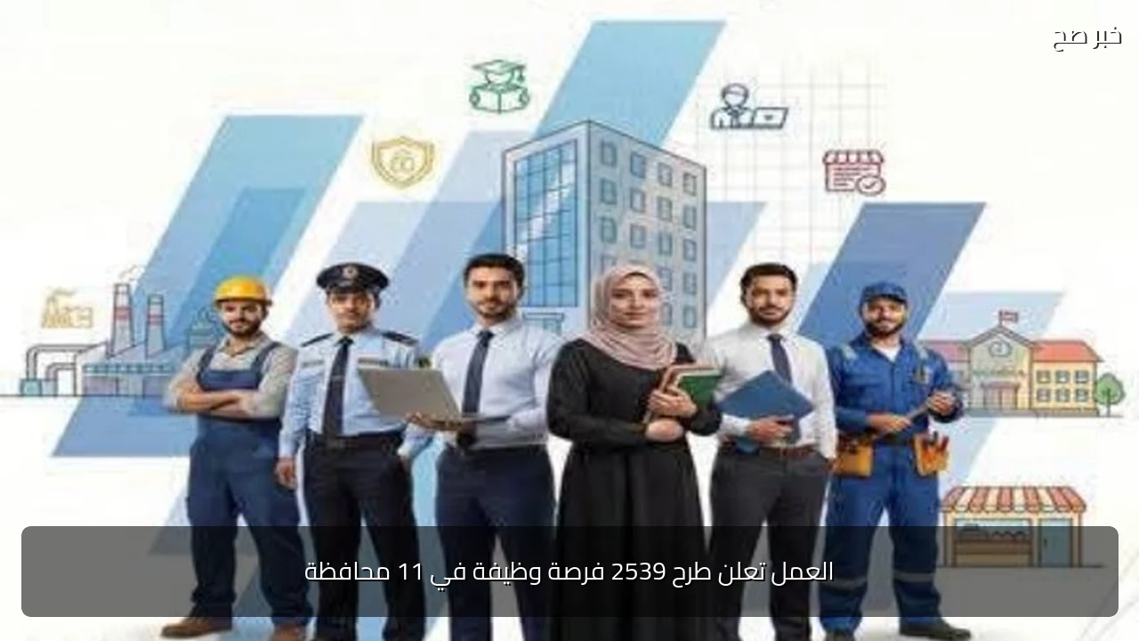 العمل تعلن طرح 2539 فرصة وظيفة في 11 محافظة