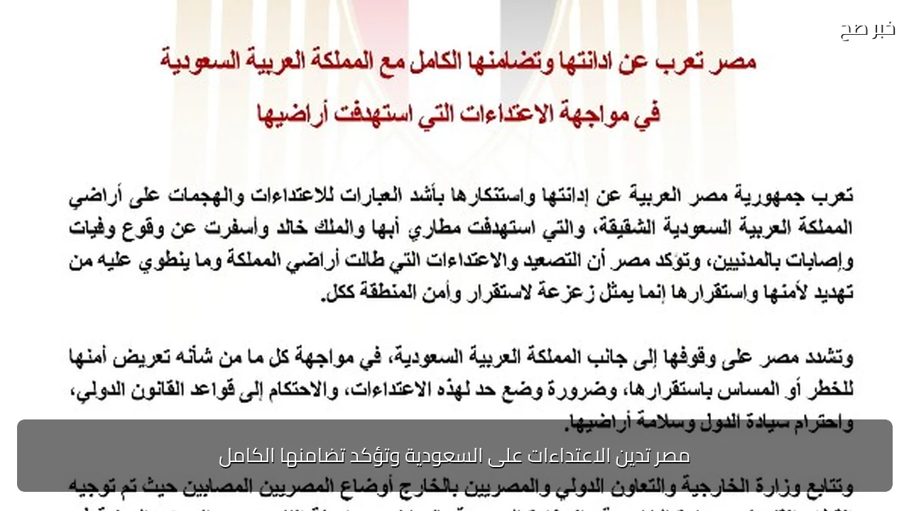 مصر تدين الاعتداءات على السعودية وتؤكد تضامنها الكامل
