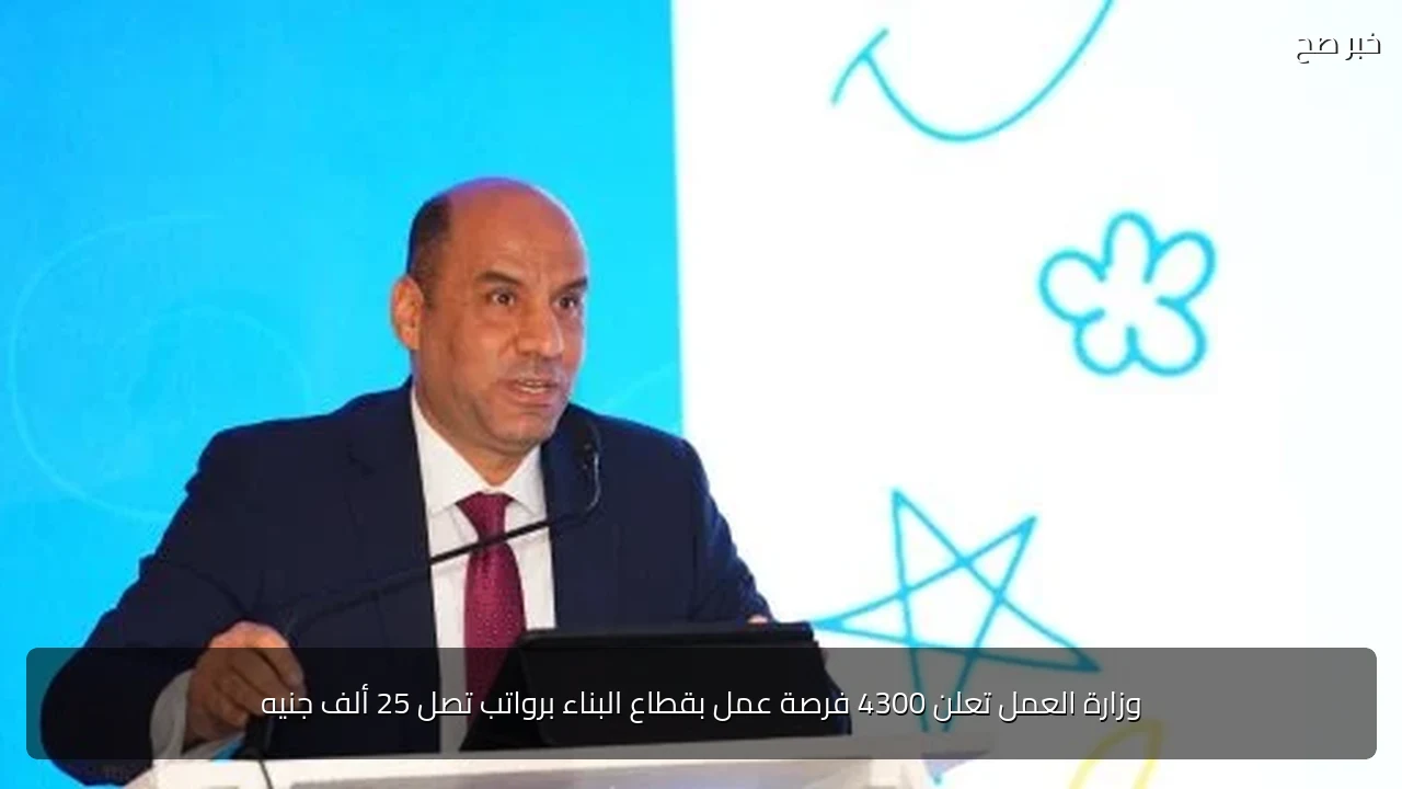 وزارة العمل تعلن 4300 فرصة عمل بقطاع البناء برواتب تصل 25 ألف جنيه