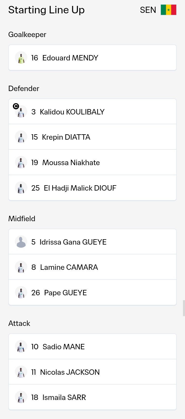 تشكيلة السنغال الرسمية