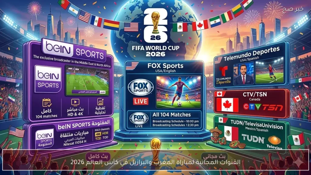 القنوات المجانية لمباراة المغرب والبرازيل في كأس العالم 2026