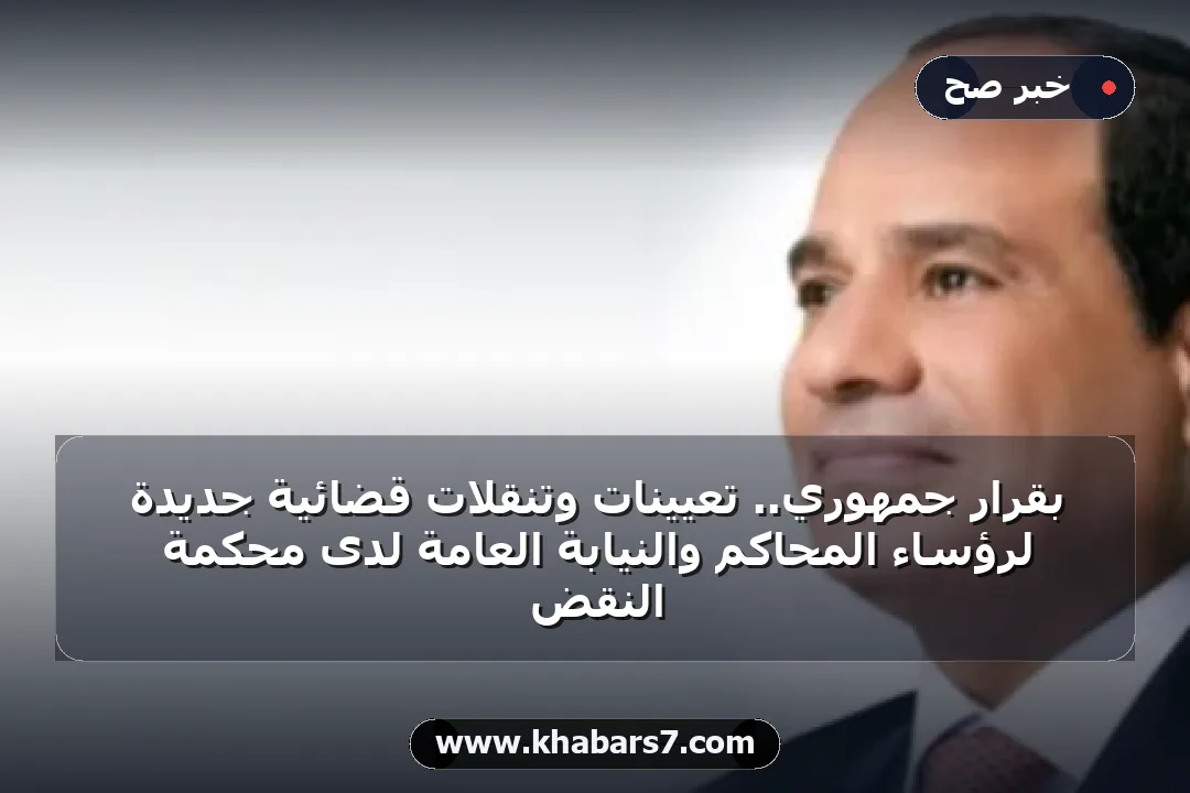بقرار جمهوري.. تعيينات وتنقلات قضائية جديدة لرؤساء المحاكم والنيابة العامة لدى محكمة النقض