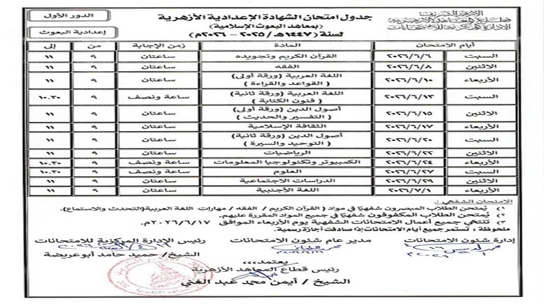 اعتماد جداول امتحانات الثانوية والإعدادية الأزهرية