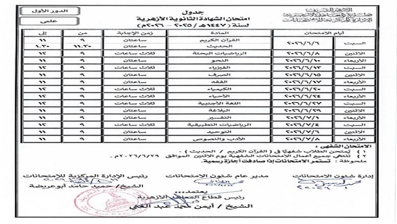 قطاع المعاهد الأزهرية يعلن جداول الشهادة الثانوية