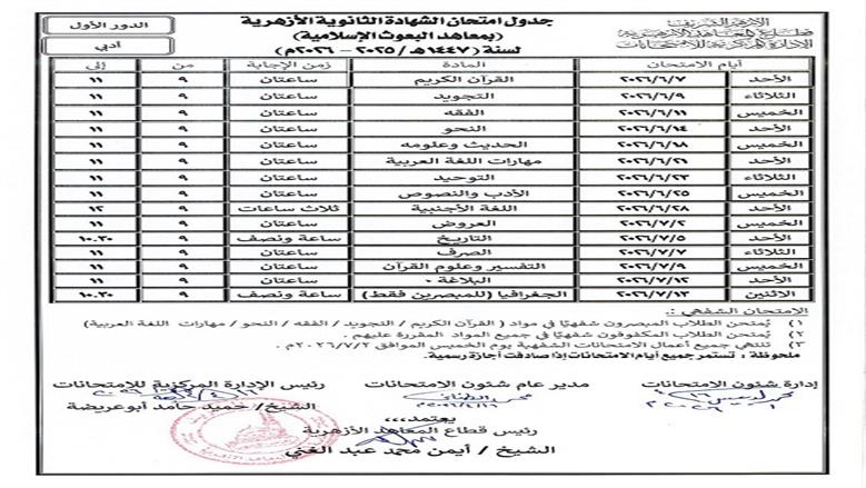 اعتماد جداول امتحانات الثانوية والإعدادية الأزهرية