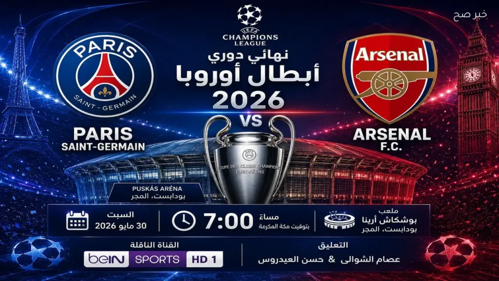 موعد مباراة باريس سان جيرمان وأرسنال في نهائي دوري أبطال أوروبا 2026 والتشكيل المتوقع
