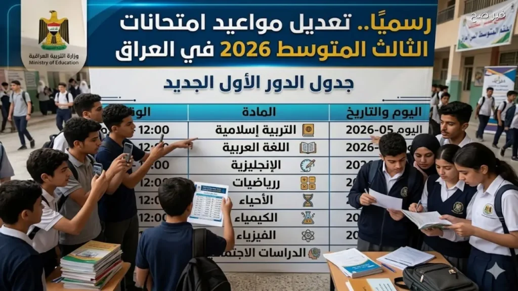 رسميًا.. تعديل مواعيد امتحانات الثالث المتوسط 2026 في العراق وجدول الدور الأول الجديد