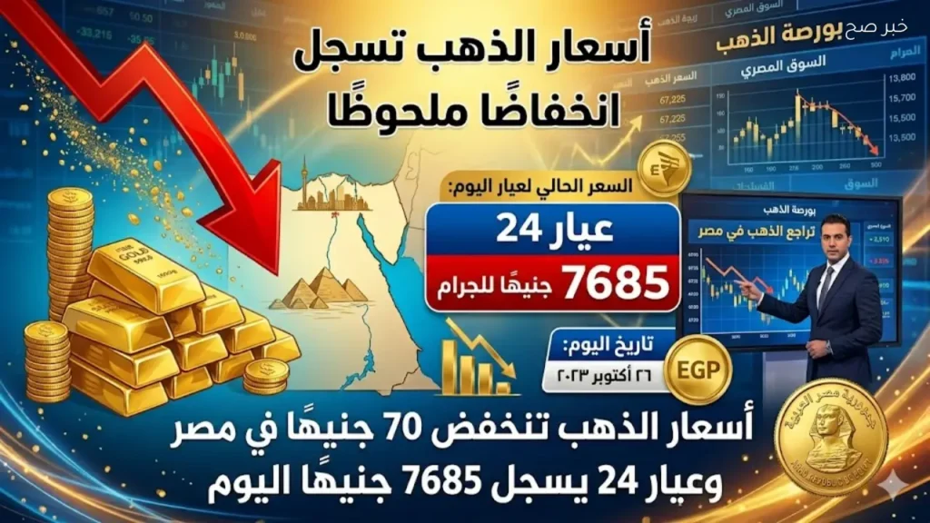 أسعار الذهب تنخفض 70 جنيهًا في مصر.. وعيار 24 يسجل 7685 جنيهًا اليوم
