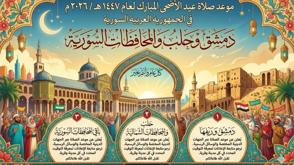 موعد صلاة عيد الأضحى 2026 في سوريا دمشق وحلب والمحافظات