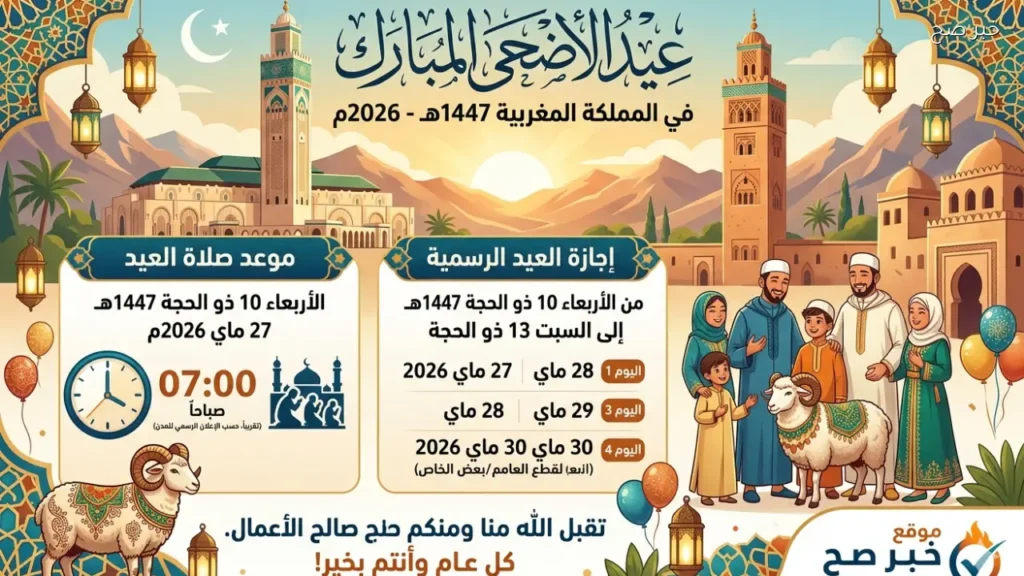 موعد صلاة عيد الأضحى في المغرب 2026 وإجازة العيد الرسمية بالمملكة