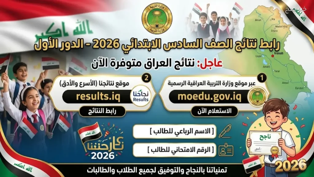 لينك نتيجة الصف السادس الابتدائي الدور الأول العراق results.mlazemna.com