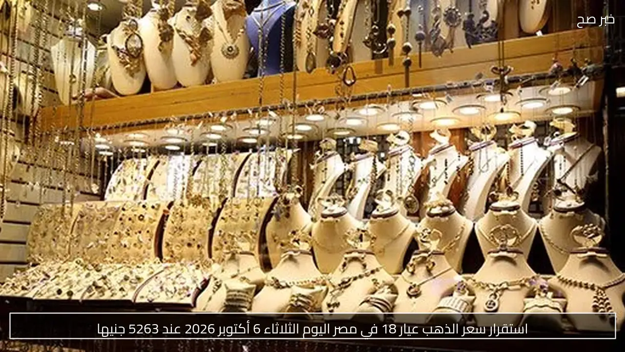 استقرار سعر الذهب عيار 18 في مصر اليوم الثلاثاء 6 أكتوبر 2026 عند 5263 جنيها