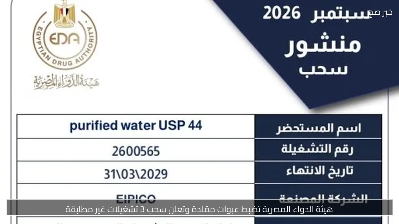 هيئة الدواء المصرية تضبط عبوات مقلدة وتعلن سحب 3 تشغيلات غير مطابقة